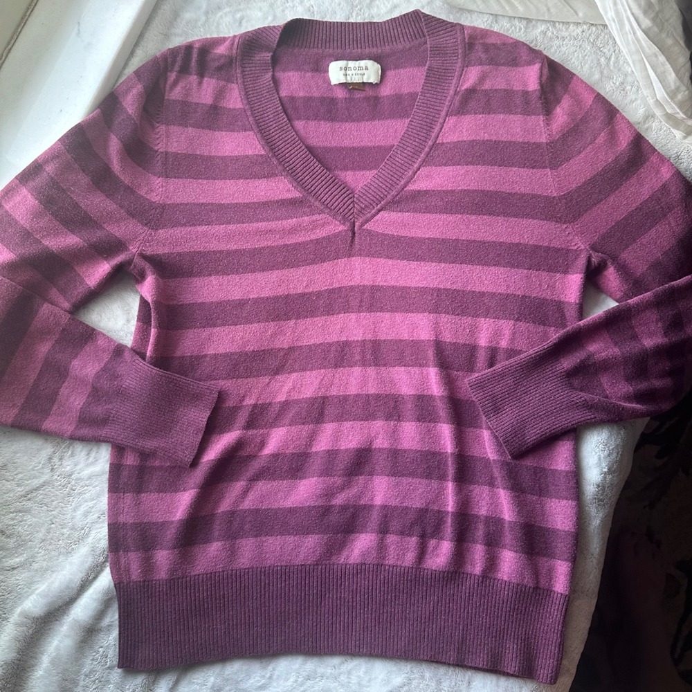 Preppy Y2K Purple Striped Academia V Neck Sweater Emo Fall Librarian Chic